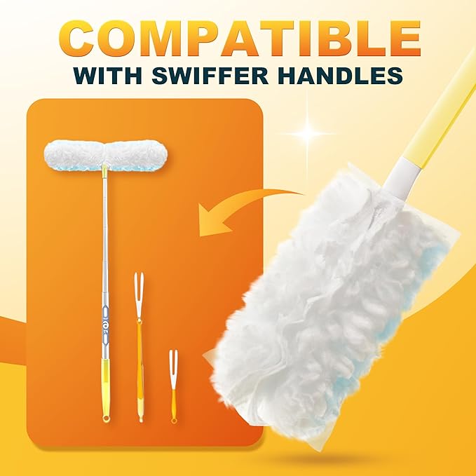 JOYMOOP Heavy Duty Dusters for Cleaning, 1 Yellow White Handle with 48 Ct Blue Disposable Refills, Static Cling Dusting Brush for Home, Office and More