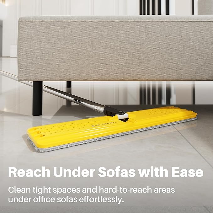 JOYMOOP Heavy Duty Commercial Mops for Floor Cleaning, Wet Dry Mop and Bucket Set with Large Capacity Yellow Bucket, Includes 5 Reusable 17-Inch Microfiber Pads