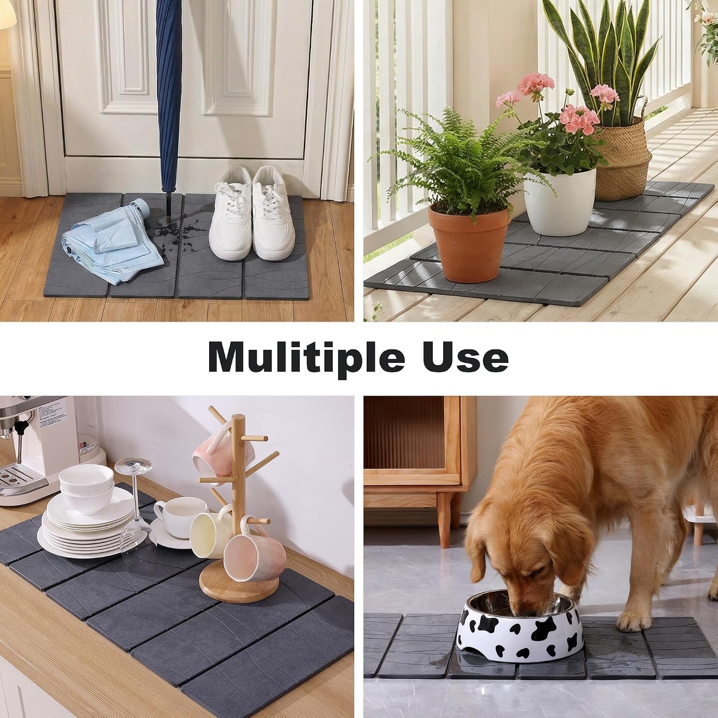 JOYMOOP Foldable Stone Bath Mat, 31.5” x 15.75” Non Slip Bath Mats, Super Absorbent Diatomaceous Earth Mats, Compact and Easy to Store Bath Mats for Bathroom, Dark Grey