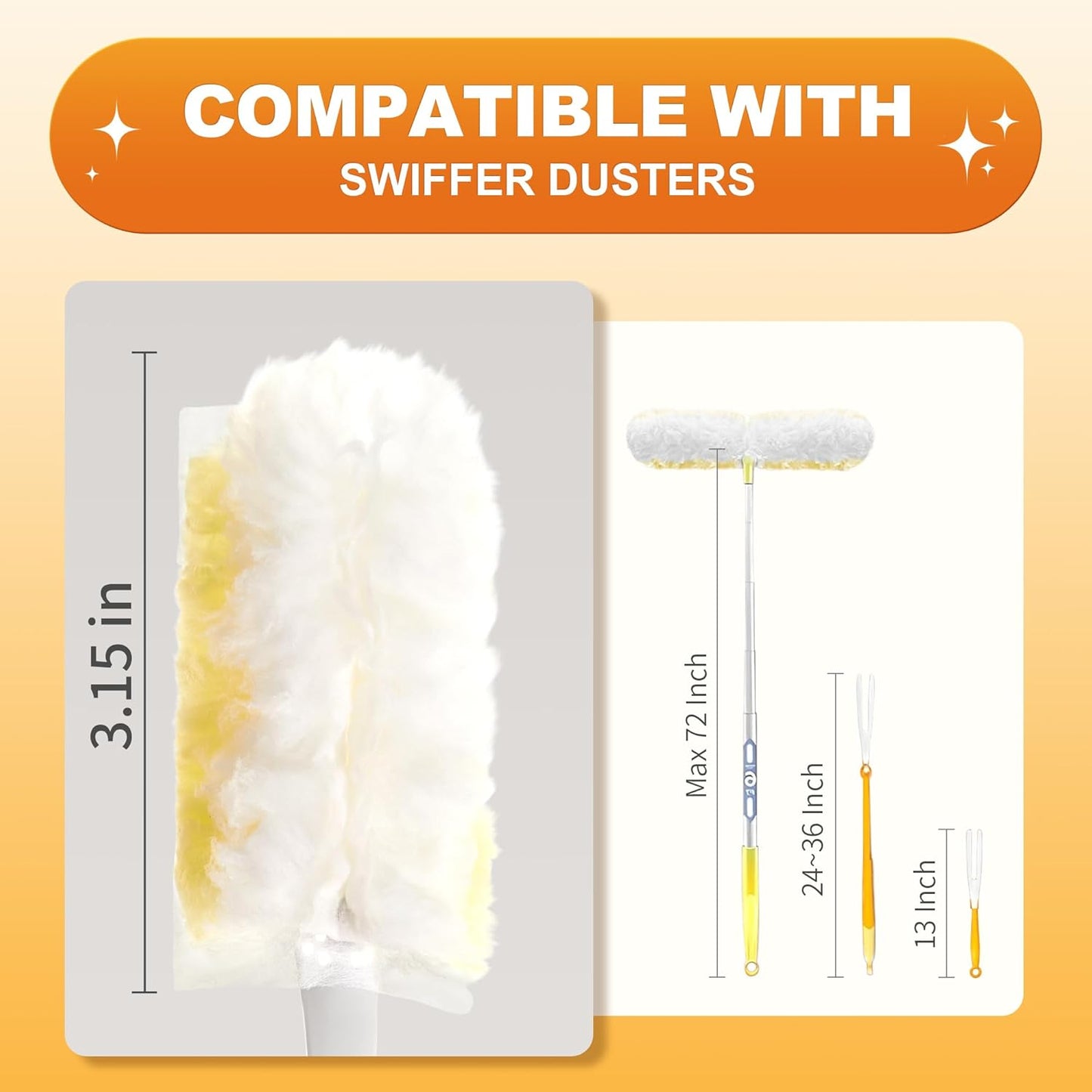 JOYMOOP Heavy Duty Dusters for Cleaning, 2 Yellow White Handles with 24 Ct Yellow Disposable Refills, Static Dusting Tool for Home, Office and Car Interior