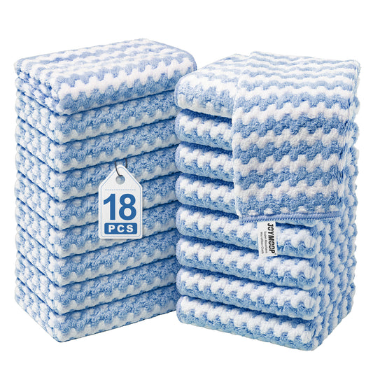 JOYMOOP Microfiber Cleaning Cloth, Pure Blue Towels with Edging, Small Size 18 Pack (10" x 10"), Absorbent Streak Free Lint Free Rags for Cleaning, Reusable and Washable Towels