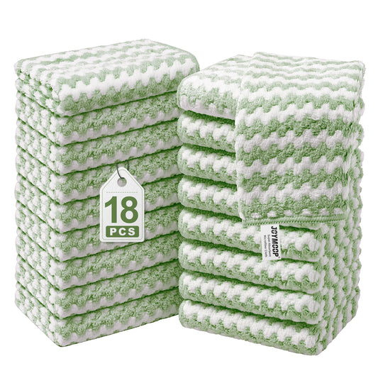 JOYMOOP Microfiber Cleaning Cloth, Pure Green Towels with Edging, Small Size 18 Pack (10" x 10"), Absorbent Streak Free Lint Free Rags for Cleaning, Reusable and Washable Towels