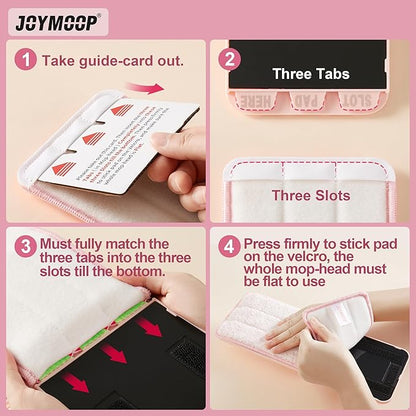 JOYMOOP Microfiber Replacement Pads for 13-Inch Flat Mop System, Reusable Refills, Pack of 2, Grey and Pink
