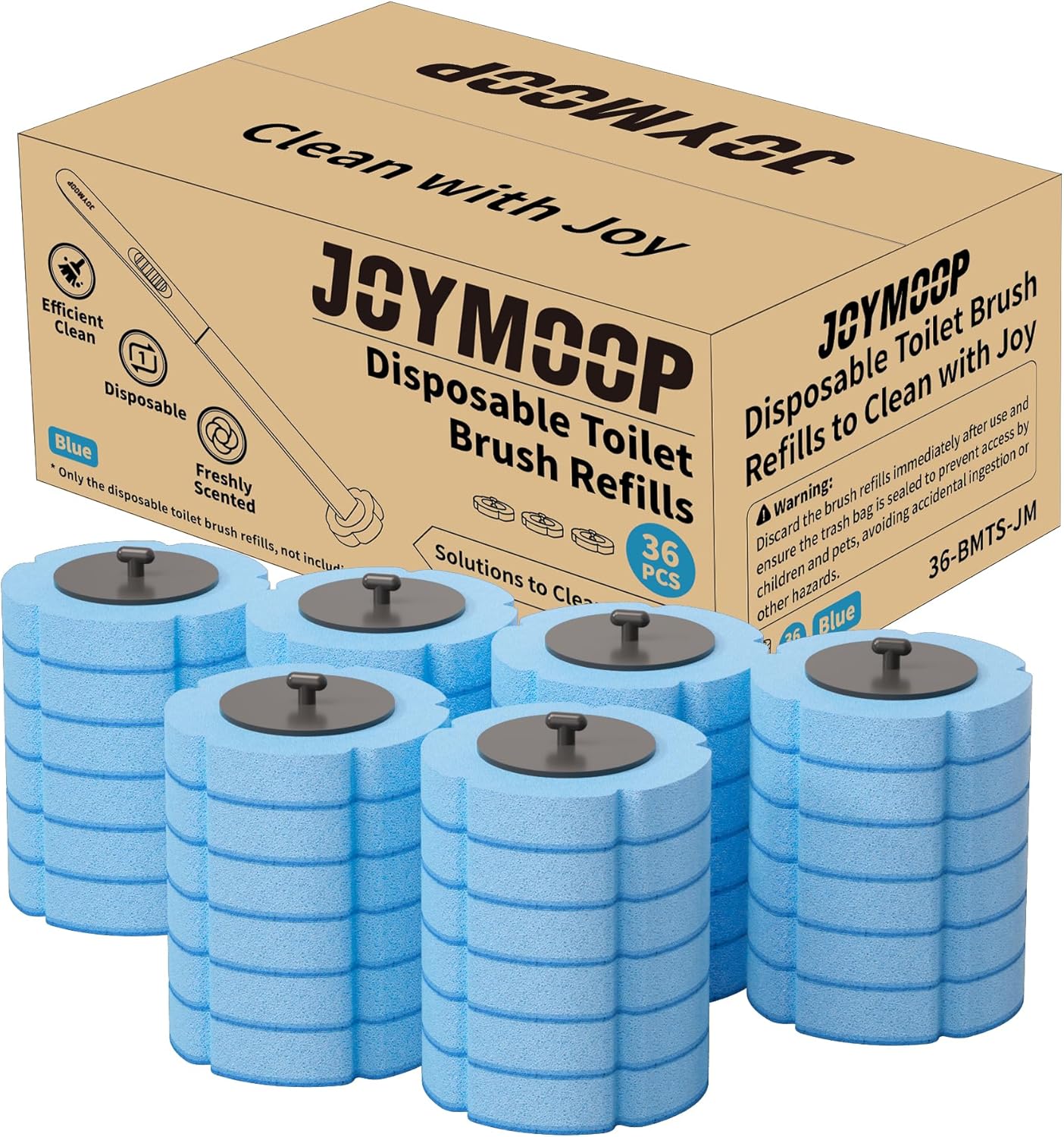 JOYMOOP Toilet Brush Replacement Pads – 36 Count Super Absorbent Cleaning Refills, Safe for Porcelain, Chrome & Enamel (Toilet, Sink, Bathtub, Urinal)