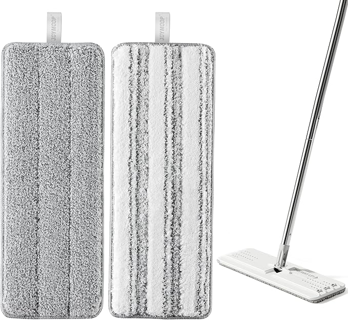 JOYMOOP Microfiber Mop Pads, Mop Head Replacement for JOYMOOP 13-inch Flat Mop and Mop Bucket Set, Pack of 2 Refills - Grey and Stripe
