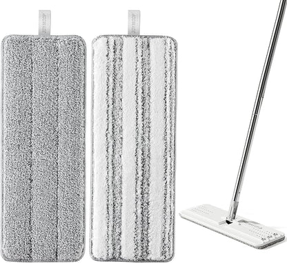 JOYMOOP Microfiber Mop Pads, Mop Head Replacement for JOYMOOP 13-inch Flat Mop and Mop Bucket Set, Pack of 2 Refills - Grey and Stripe