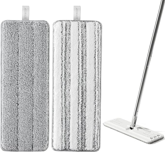 JOYMOOP Microfiber Mop Pads, Mop Head Replacement for JOYMOOP 13-inch Flat Mop and Mop Bucket Set, Pack of 2 Refills - Grey and Stripe