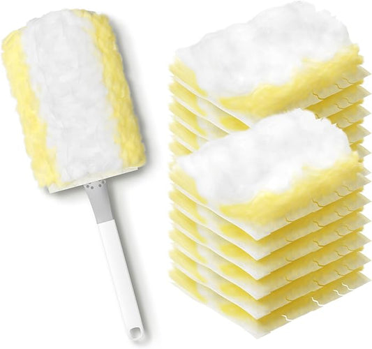 JOYMOOP Disposable Electrostatic Duster for Cleaning,with 1 Handles & 12 Ct Yellow Heavy Duty Refills for Swiffer Feather Duster,Household Cleaning Tool for Electronics,Dusting Furniture,Blinds