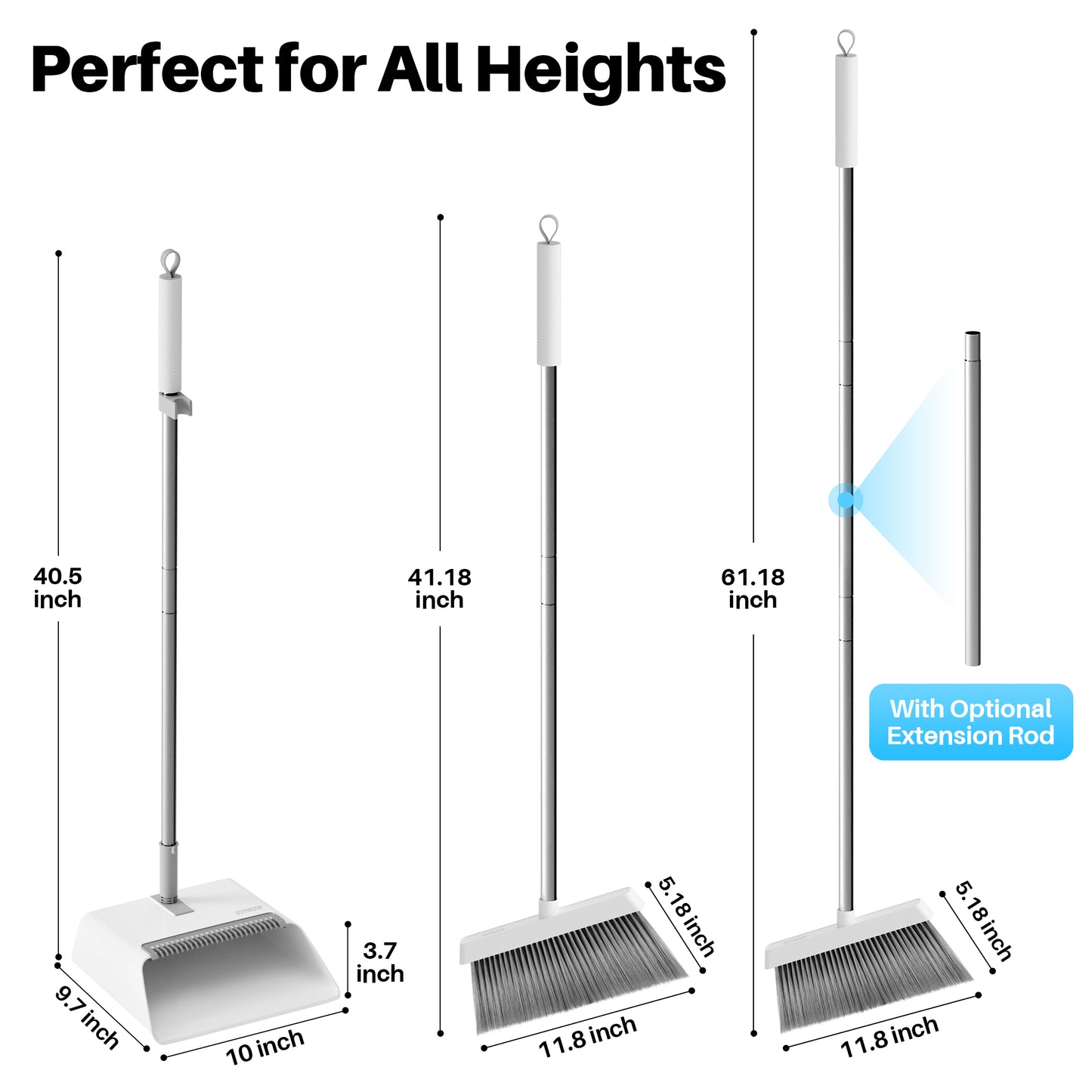 Roll over image to zoom in       3+ JOYMOOP White Broom with Dustpan Combo Set, Upright Stand Up Broom with Built-in Comb Teeth, Angle Broom for Home Kitchen Office Lobby, Pet Hair and Hardwood Floor Sweeping