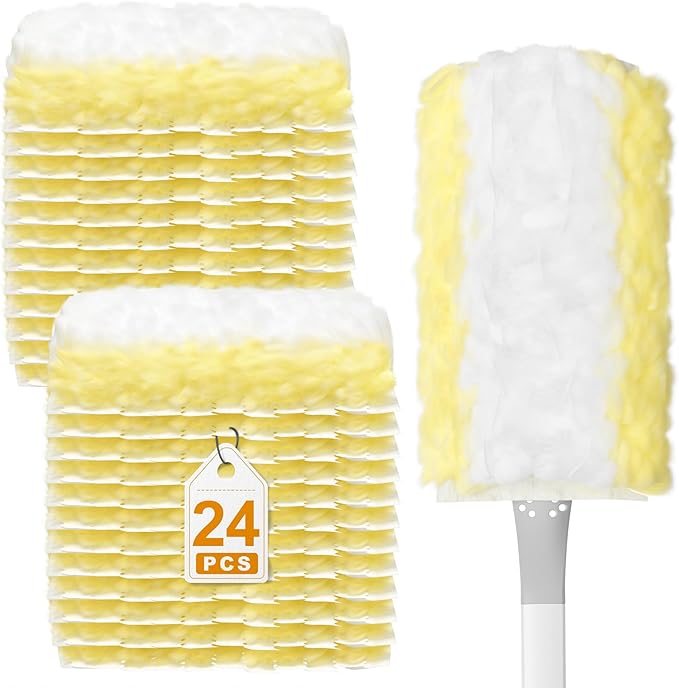 JOYMOOP Static Dusters for Cleaning, 1 Gray White Handle with 24 Ct Yellow Disposable Refills, Heavy Duty Dusting Tool for Home, Office and More