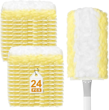 JOYMOOP Static Dusters for Cleaning, 1 Gray White Handle with 24 Ct Yellow Disposable Refills, Heavy Duty Dusting Tool for Home, Office and More