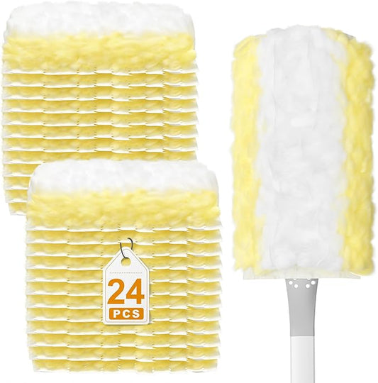 JOYMOOP Static Dusters for Cleaning, 1 Gray White Handle with 24 Ct Yellow Disposable Refills, Heavy Duty Dusting Tool for Home, Office and More