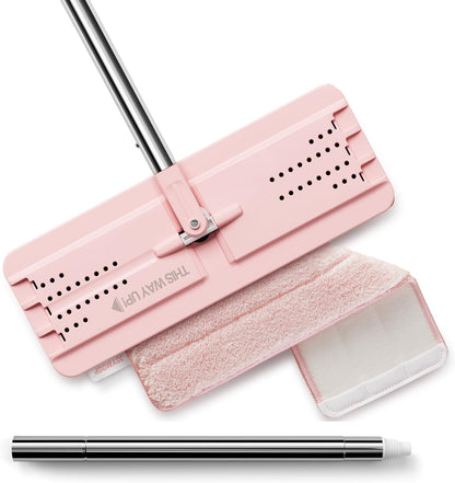 JOYMOOP Flat Mop, Microfiber Mops for Floor Cleaning and Wall Cleaner, 60" Long Handle with Flexible 13" Flat Head with a Microfiber Mop Pad - Pink