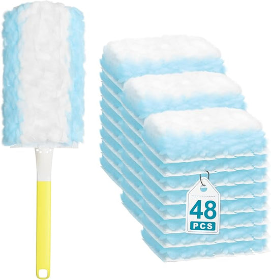 JOYMOOP Heavy Duty Dusters for Cleaning, 1 Yellow White Handle with 48 Ct Blue Disposable Refills, Static Cling Dusting Brush for Home, Office and More