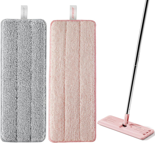 JOYMOOP Microfiber Mop Pads, Mop Head Replacement for JOYMOOP 13-inch Flat Mop and Mop Bucket Set, Pack of 2 Refills - Grey and Pink