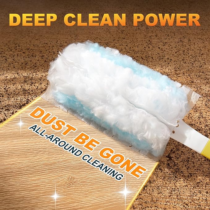 JOYMOOP Heavy Duty Dusters for Cleaning, 1 Yellow White Handle with 48 Ct Blue Disposable Refills, Static Cling Dusting Brush for Home, Office and More