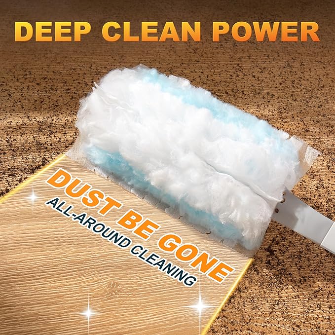 JOYMOOP Heavy Duty Dusters for Cleaning, 1 Gray White Handle with 24 Ct Blue Disposable Refills, Multi-Surface Dusting Brush for Furniture, Electronics and More