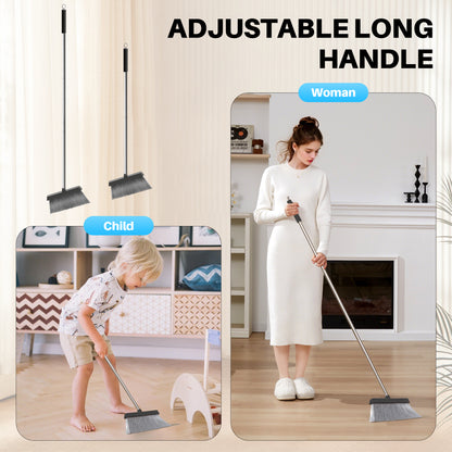JOYMOOP Black Broom with Dustpan Combo Set, Upright Stand Up Broom with Built-in Comb Teeth, Angle Broom for Home Kitchen Office Lobby, Pet Hair and Hardwood Floor Sweeping