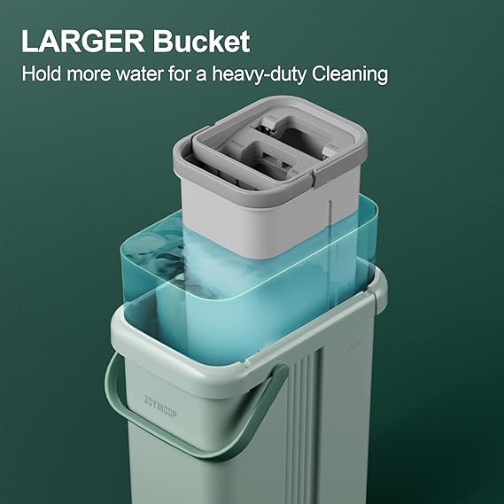 JOYMOOP Flat Mop System, Microfiber Mop and Bucket Set, Green, Household & Commercial Floor Cleaning Mop, Includes 2 Mops and 8 Large Microfiber Pads