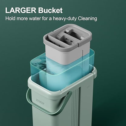 JOYMOOP Flat Mop System, Microfiber Mop and Bucket Set, Green, Household & Commercial Floor Cleaning Mop, Includes 2 Mops and 8 Large Microfiber Pads