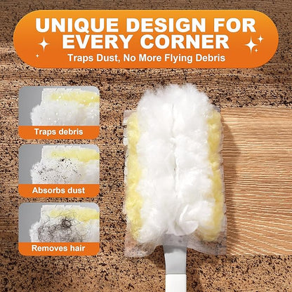 JOYMOOP Static Dusters for Cleaning, 1 Gray White Handle with 24 Ct Yellow Disposable Refills, Heavy Duty Dusting Tool for Home, Office and More