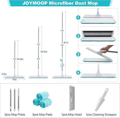 JOYMOOP 36 Inch Commercial Microfiber Dust Mop, Grey-White Heavy Duty Industrial Wet Dry Floor Mop for Hardwood Floors with Telescopic Handle, Includes 3 Mop Pads