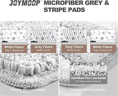 JOYMOOP Microfiber Mop Pads, Mop Head Replacement for JOYMOOP 13-inch Flat Mop and Mop Bucket Set, Pack of 2 Refills - Grey and Stripe