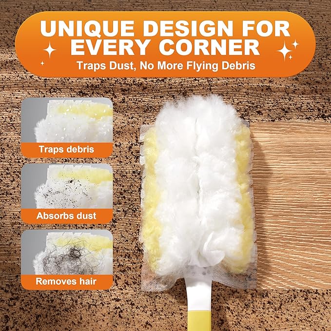 JOYMOOP Heavy Duty Dusters for Cleaning, 2 Yellow White Handles with 24 Ct Yellow Disposable Refills, Static Dusting Tool for Home, Office and Car Interior