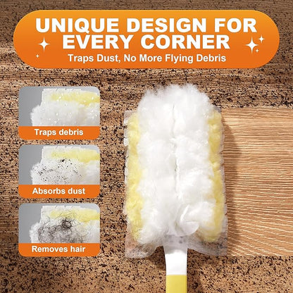 JOYMOOP Heavy Duty Dusters for Cleaning, 2 Yellow White Handles with 24 Ct Yellow Disposable Refills, Static Dusting Tool for Home, Office and Car Interior