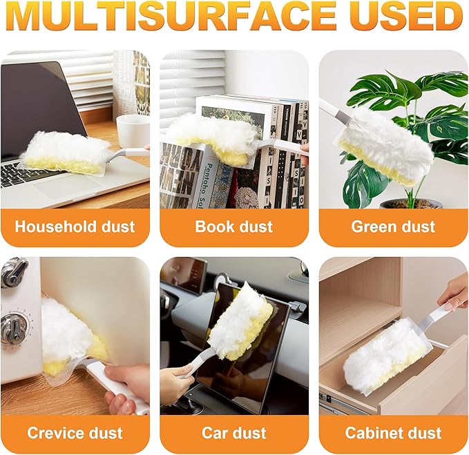 JOYMOOP Static Dusters for Cleaning, 1 Gray White Handle with 24 Ct Yellow Disposable Refills, Heavy Duty Dusting Tool for Home, Office and More