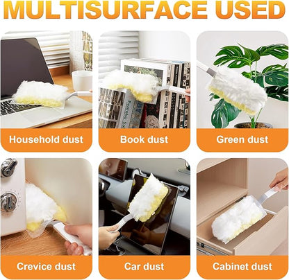 JOYMOOP Static Dusters for Cleaning, 1 Gray White Handle with 24 Ct Yellow Disposable Refills, Heavy Duty Dusting Tool for Home, Office and More
