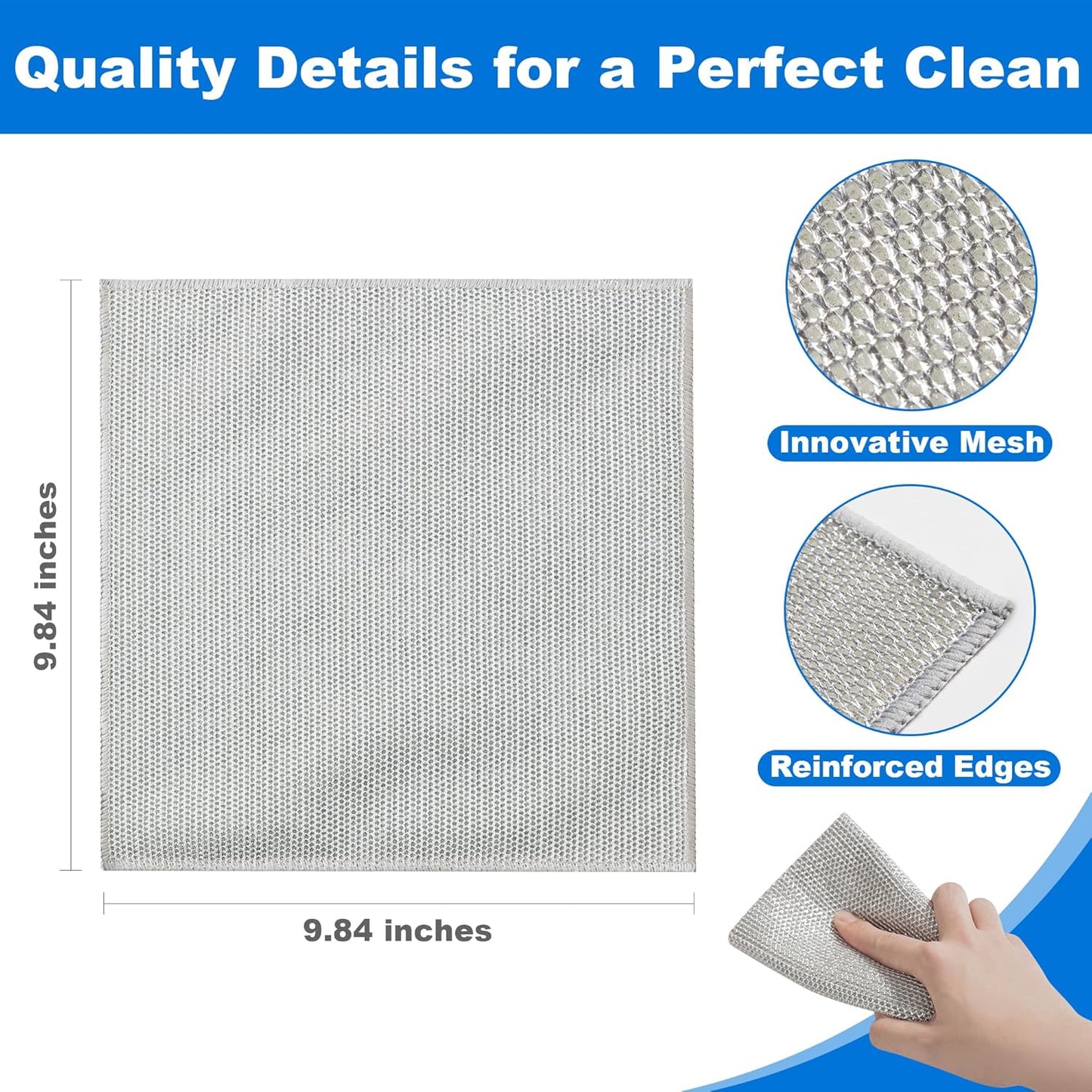 JOYMOOP Multipurpose Non-Scratch Wire Dishwashing Rag for Wet and Dry, Reusable Cleaning Cloths, Scrubbing Pads for Dishes, Glass, Stainless Steel - 5 Pack