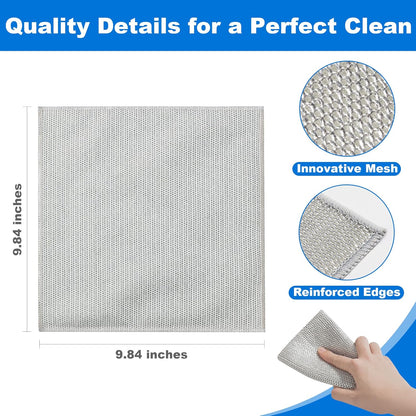 JOYMOOP Multipurpose Non-Scratch Wire Dishwashing Rag for Wet and Dry, Reusable Cleaning Cloths, Scrubbing Pads for Dishes, Glass, Stainless Steel - 5 Pack