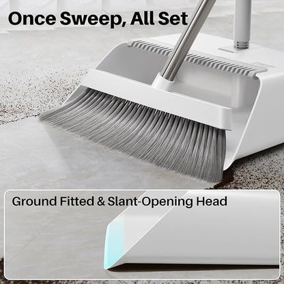 Broom and Dustpan Set, Upright Standing Brooms for Sweeping Indoor