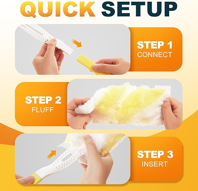 JOYMOOP Heavy Duty Dusters for Cleaning, 2 Yellow White Handles with 24 Ct Yellow Disposable Refills, Static Dusting Tool for Home, Office and Car Interior
