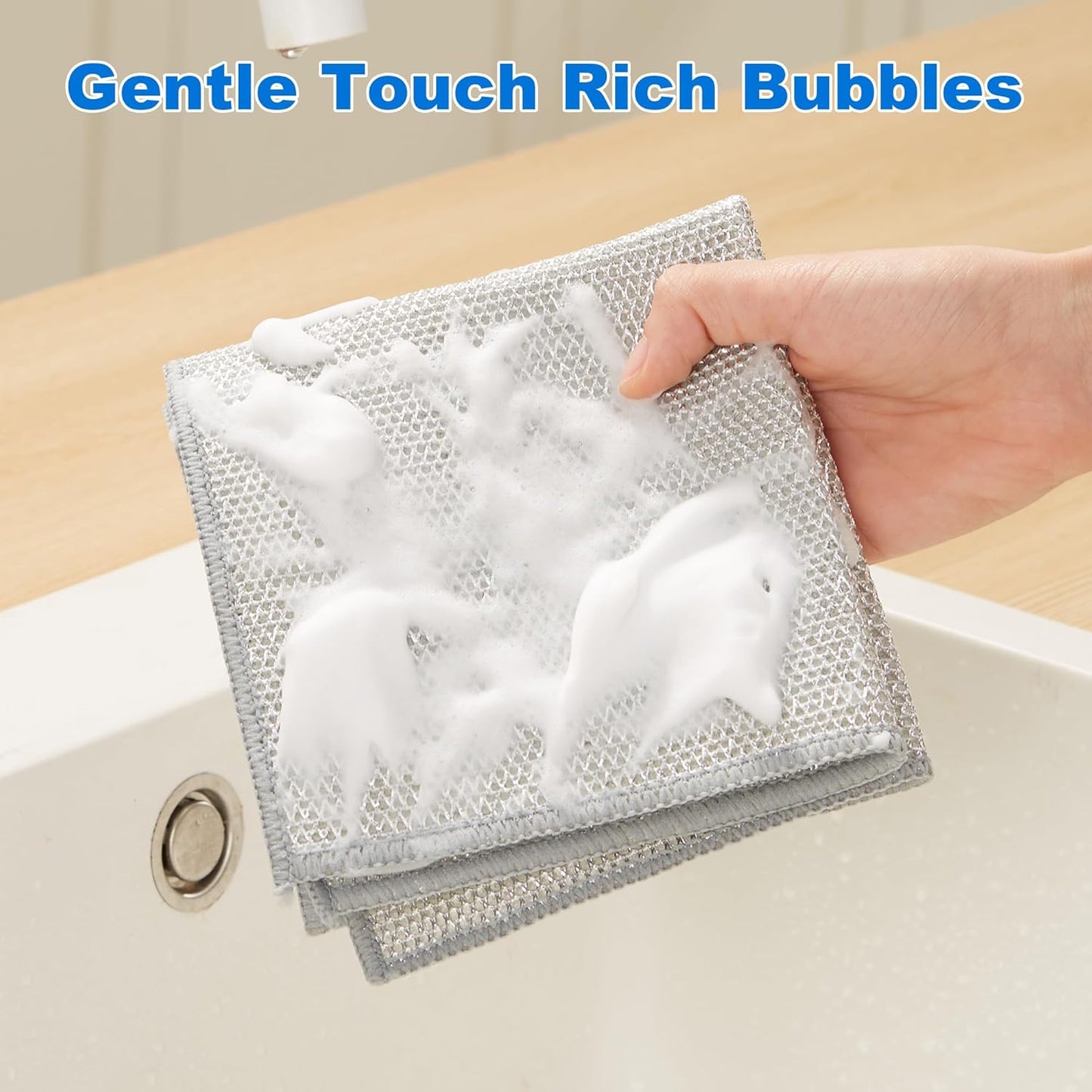 JOYMOOP Multipurpose Non-Scratch Wire Dishwashing Rag for Wet and Dry, Reusable Cleaning Cloths, Scrubbing Pads for Dishes, Glass, Stainless Steel - 5 Pack
