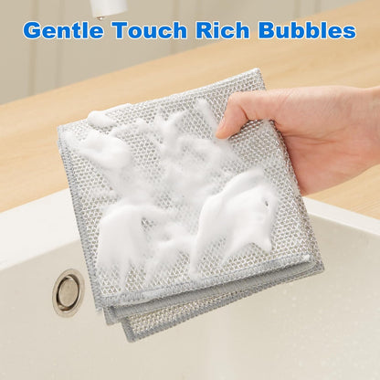 JOYMOOP Multipurpose Non-Scratch Wire Dishwashing Rag for Wet and Dry, Reusable Cleaning Cloths, Scrubbing Pads for Dishes, Glass, Stainless Steel - 5 Pack