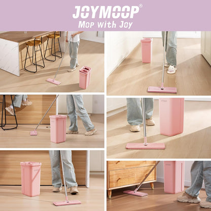 JOYMOOP Flat Mop, Microfiber Mops for Floor Cleaning and Wall Cleaner, 60" Long Handle with Flexible 13" Flat Head with a Microfiber Mop Pad - Pink
