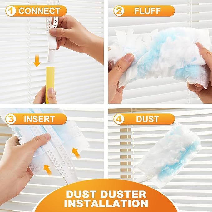JOYMOOP Heavy Duty Dusters for Cleaning, 1 Yellow White Handle with 48 Ct Blue Disposable Refills, Static Cling Dusting Brush for Home, Office and More