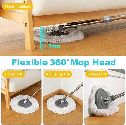 JOYMOOP Spin Mop and Bucket, 360° Mop Head & Telescopic Handle, Wet and Dry Use, 6 Reusable Microfiber Refills, Hands-Free Cleaning for Hardwood, Tile, Laminate Floors & Walls（副本）