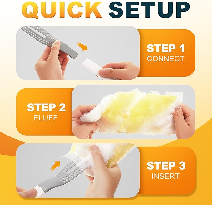 JOYMOOP Static Dusters for Cleaning, 1 Gray White Handle with 24 Ct Yellow Disposable Refills, Heavy Duty Dusting Tool for Home, Office and More