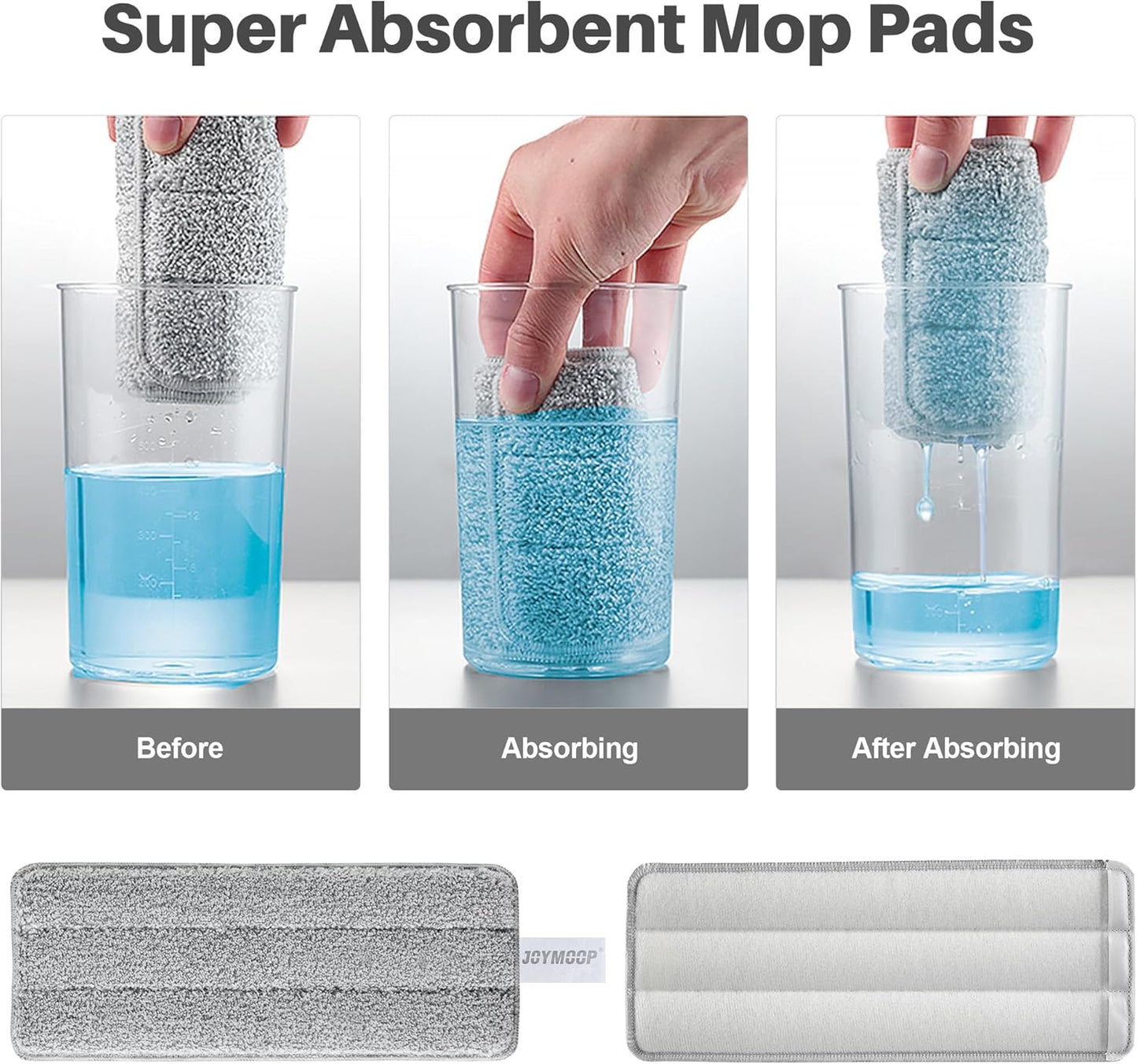 JOYMOOP Microfiber Mop Pads, Mop Head Replacement for JOYMOOP 13-inch Flat Mop and Mop Bucket Set, Pack of 2 Refills - Grey and Stripe
