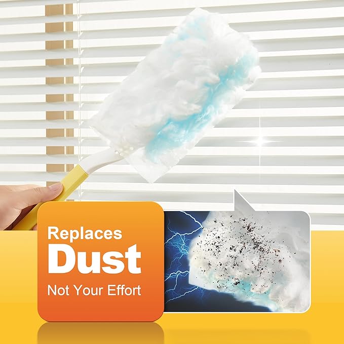 JOYMOOP Heavy Duty Dusters for Cleaning, 1 Yellow White Handle with 48 Ct Blue Disposable Refills, Static Cling Dusting Brush for Home, Office and More