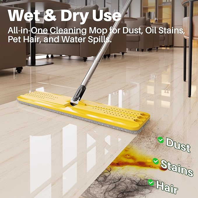 JOYMOOP Heavy Duty Commercial Mops for Floor Cleaning, Wet Dry Mop and Bucket Set with Large Capacity Yellow Bucket, Includes 5 Reusable 17-Inch Microfiber Pads
