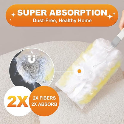 JOYMOOP Static Dusters for Cleaning, 1 Gray White Handle with 24 Ct Yellow Disposable Refills, Heavy Duty Dusting Tool for Home, Office and More
