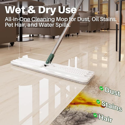 JOYMOOP Heavy Duty Commercial Mops for Floor Cleaning, Wet Dry Mop and Bucket Set with Large Capacity Forest Green Bucket, Includes 3 Reusable 17-Inch Microfiber Pads