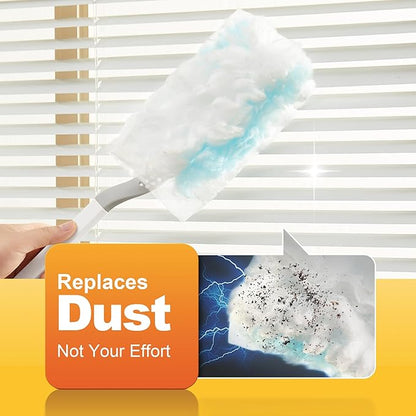 JOYMOOP Heavy Duty Dusters for Cleaning, 1 Gray White Handle with 24 Ct Blue Disposable Refills, Multi-Surface Dusting Brush for Furniture, Electronics and More