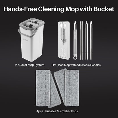 JOYMOOP Mop and Bucket Set, Dust Mops for Floor Cleaning, Wall Mop with 4 Microfiber Mop Head Replacement