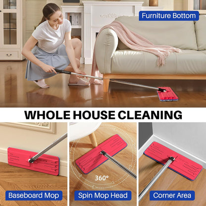 JOYMOOP Mop and Bucket Set for Home, Hands-Free Self-Cleaning System, with 3 Reusable Microfiber Mop Pads, Suitable for Floor Cleaning and Wall Cleaner - Black+Red+Slate Blue
