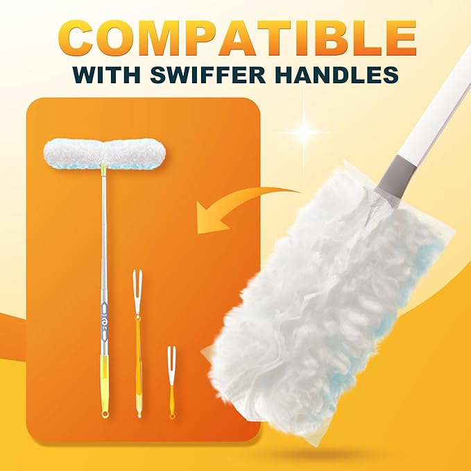JOYMOOP Heavy Duty Dusters for Cleaning, 1 Gray White Handle with 24 Ct Blue Disposable Refills, Multi-Surface Dusting Brush for Furniture, Electronics and More